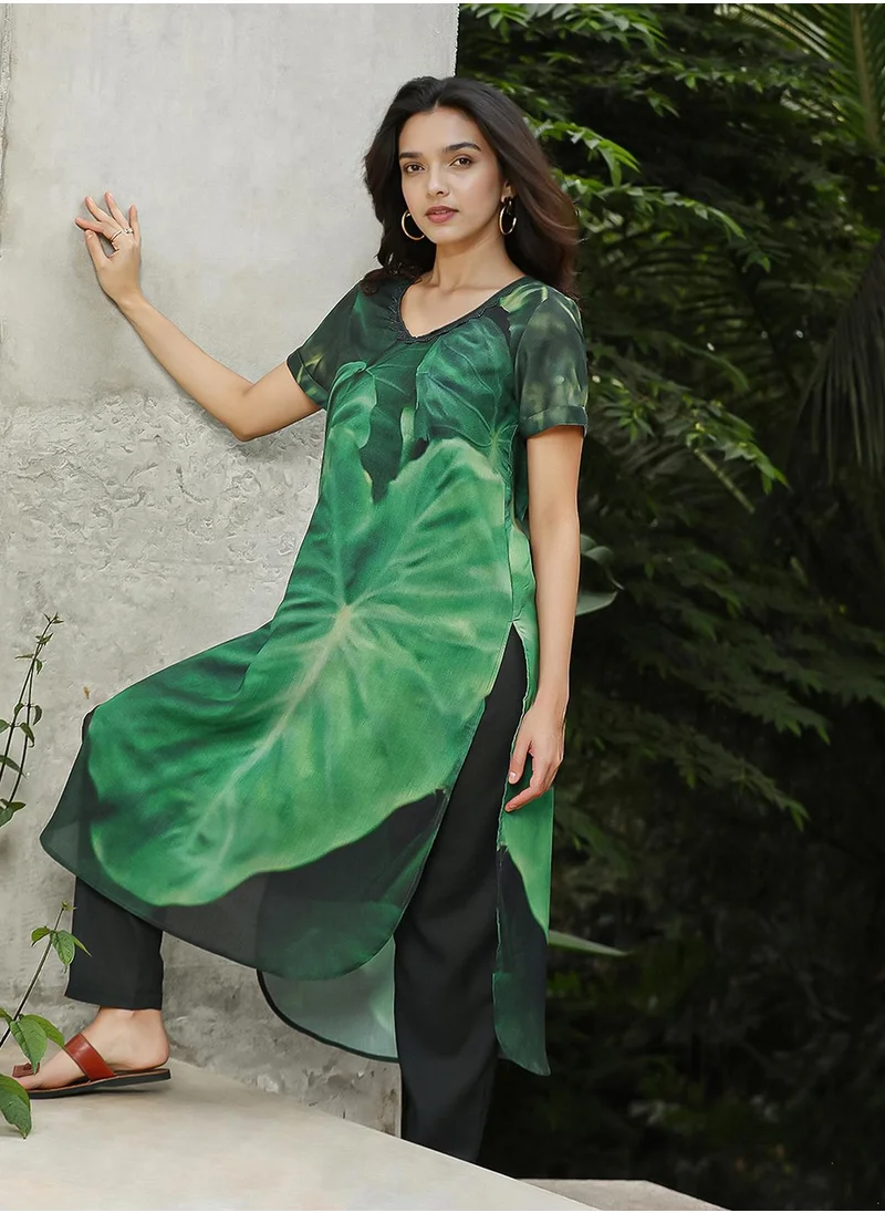  قصة Women's Forest Green Chantilly Bloom Kurta Set