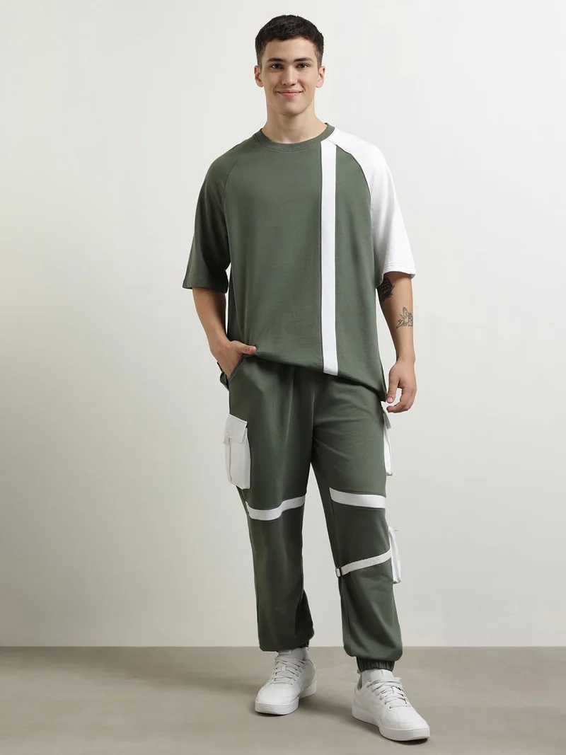 نوبيرو Olive Green Cotton Blend Co-Ord Set for Men