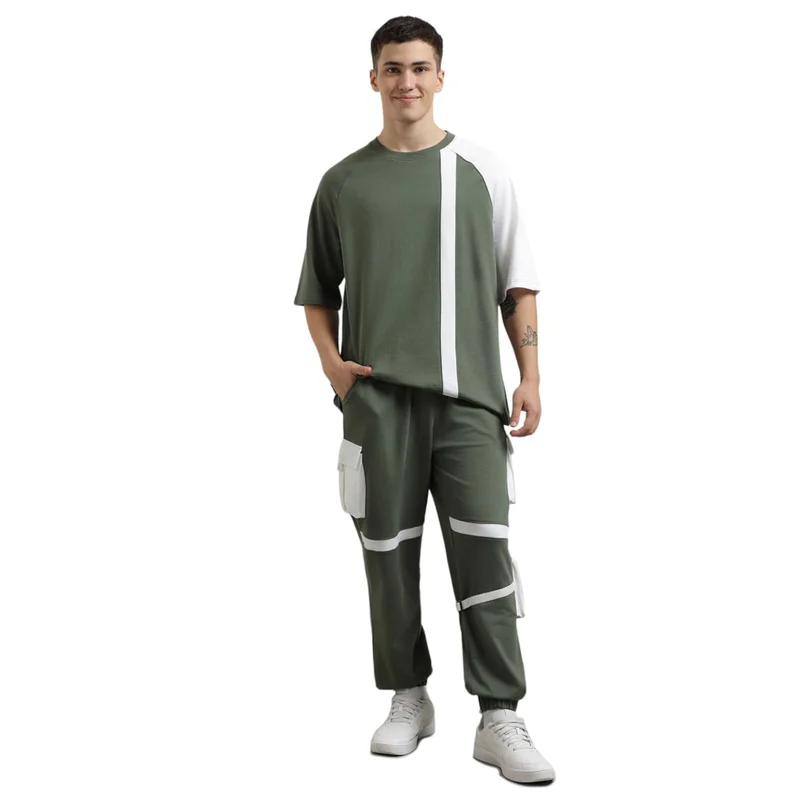 نوبيرو Olive Green Cotton Blend Co-Ord Set for Men