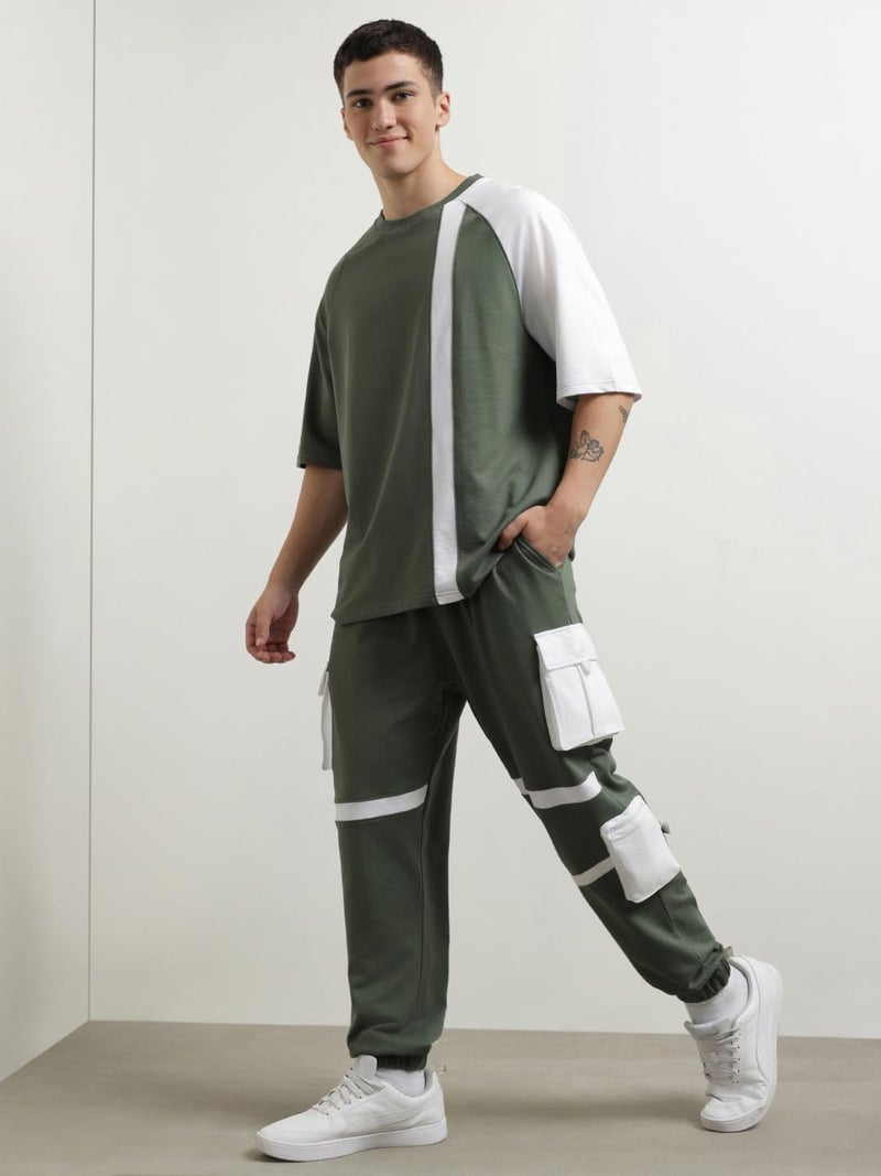 NOBERO Olive Green Cotton Blend Co-Ord Set for Men - Image 3