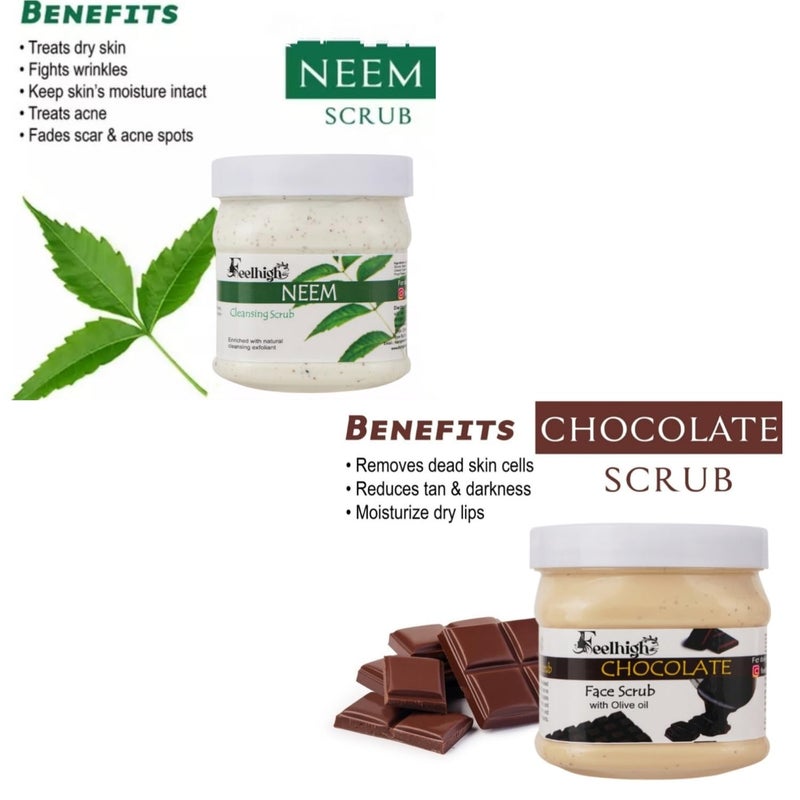 FEELHIGH Face  Body Neem Scrub Helps to Deep Cleansing Scrub Enriched Natural Neem Extract500ml And Chocolate Face Scrub Enriched with Olive Oil 500ml Men  Women - Image 2