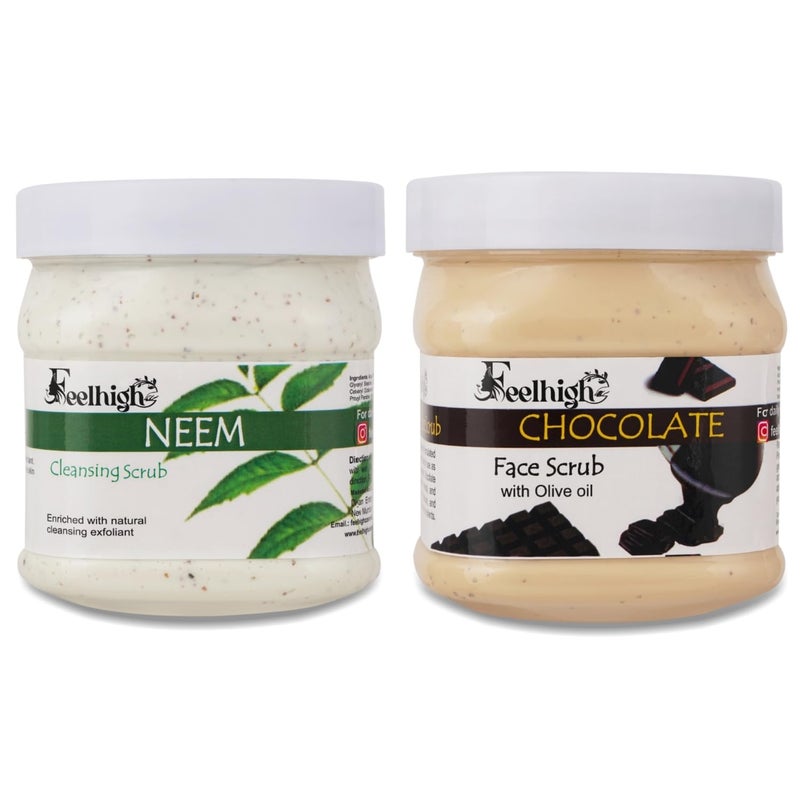 FEELHIGH Face  Body Neem Scrub Helps to Deep Cleansing Scrub Enriched Natural Neem Extract500ml And Chocolate Face Scrub Enriched with Olive Oil 500ml Men  Women - Image 1