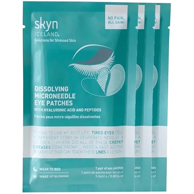 skyn ICELAND لصقات العين الميكرو إبر القابلة للذوبان مع حمض الهيالورونيك والببتيدات: لترطيب، وشد، وتنعيم الخطوط الدقيقة، 3 أزواج - Image 1
