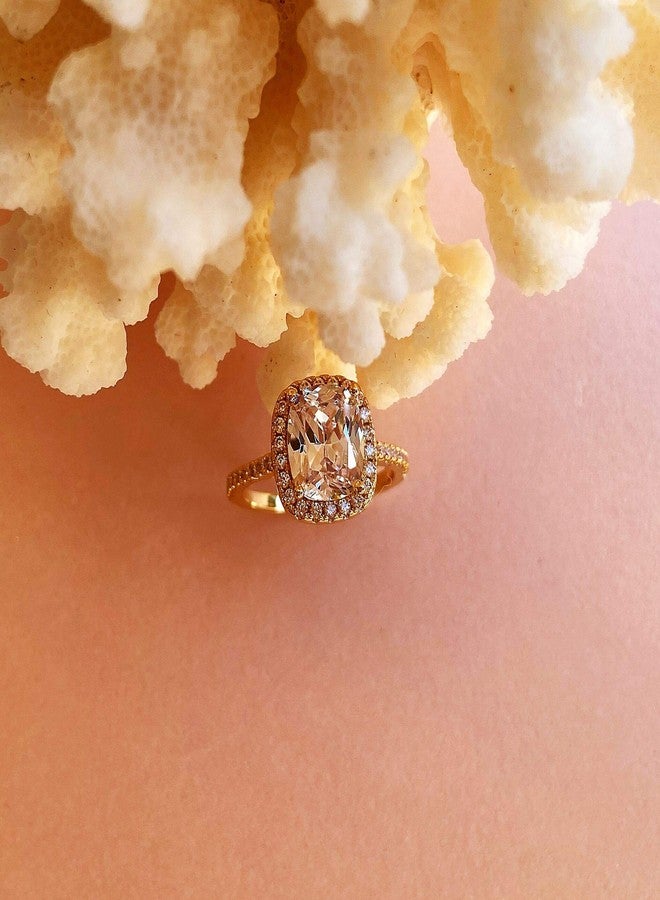 BeFab 2.25 Ct Cushion Cut Anniversary Ring Cubic Zirconia Accented Halo Engagement Ring (Gold, 6) - Image 2