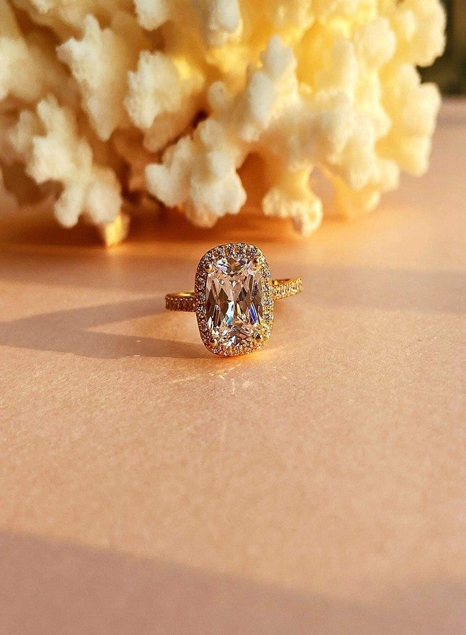 BeFab 2.25 Ct Cushion Cut Anniversary Ring Cubic Zirconia Accented Halo Engagement Ring (Gold, 6) - Image 3