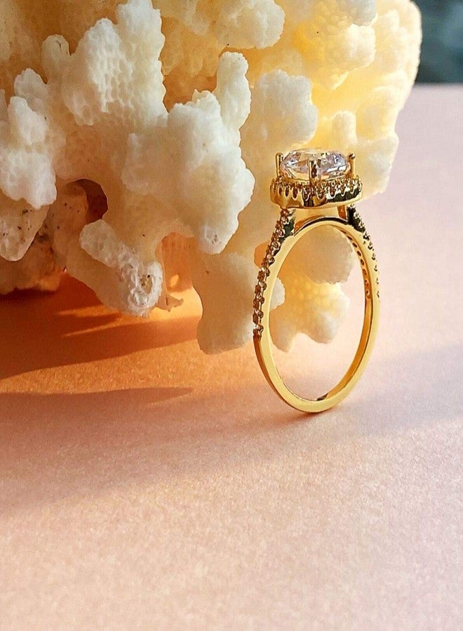 BeFab 2.25 Ct Cushion Cut Anniversary Ring Cubic Zirconia Accented Halo Engagement Ring (Gold, 6) - Image 4