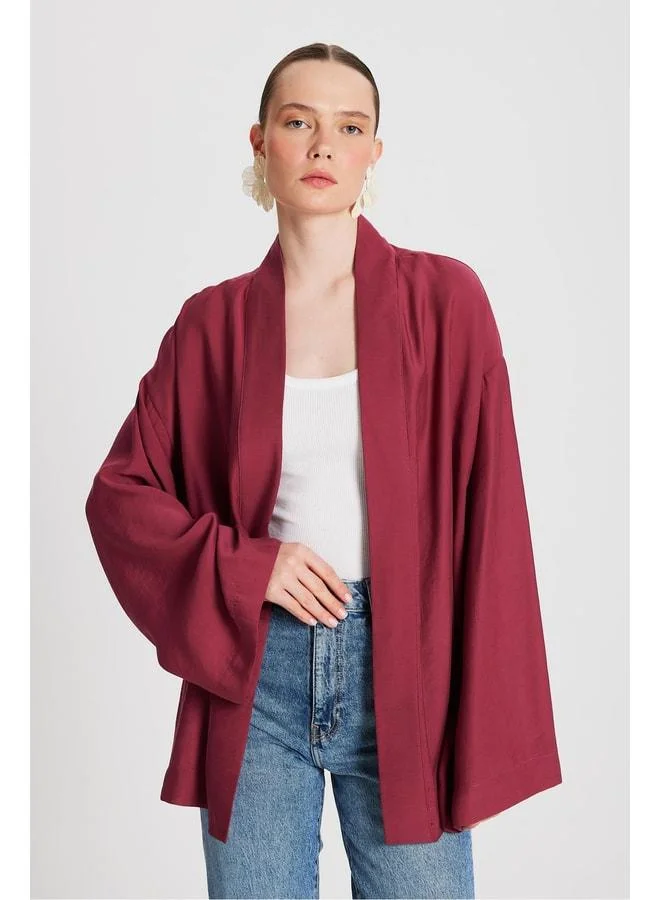 mina aise Women's Maroon Oversize 100% Modal Tie-Front Kimono Jacket 29146.