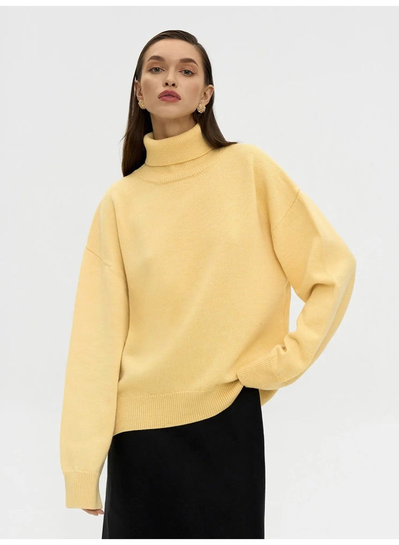 NIBEMINENT Autumn and Winter  Thick Sweater Women High Neck Pullover Sweater Warm Loose Knitted Base Sweater - Image 3