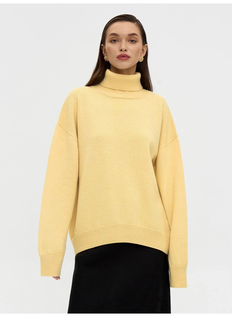 NIBEMINENT Autumn and Winter  Thick Sweater Women High Neck Pullover Sweater Warm Loose Knitted Base Sweater - Image 2