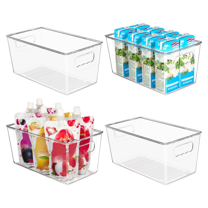 YIHONG Clear Plastic Storage Bins 4 Pack Small Pantry Organizer Bins with Handle for Kitchen FreezerCabinetCloset Organization and Storage