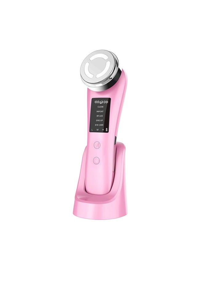 5 In 1 EMS Facial Beauty Tool, LED Photon Rejuvenation Hot Compress Face Massager, Face Lifting Anti Aging Cleanser, Anti Wrinkles Face Cleansing Device, (1pc, Pink) - Image 1