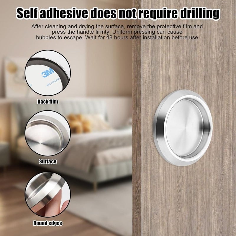 2Pcs Set 68mm Round 304 Stainless Steel Concealed Pull Handle For Sliding Wardrobe Door - Image 4