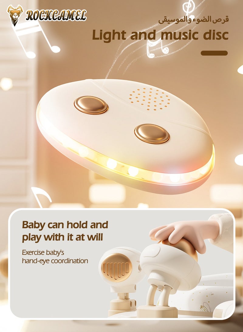 ROCKCAMEL 3 in 1 Foldable Baby Walker with Parental Push Handle, Food Tray, Sunshade, Footrest, Adjustable Height, Lights & Musical, Toddler Sit-to-Stand Activity Walker for Kids 7-18 Months (Beige) - Image 2