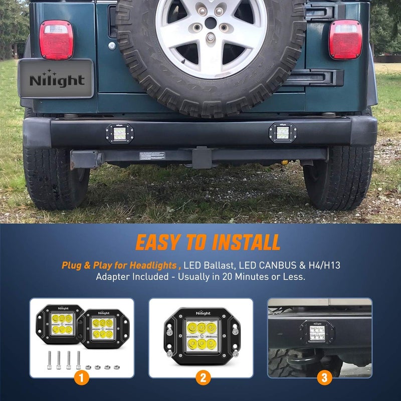 Nilight 2PCS 18W Spot LED Work Light Driving Lights Led Light Bar Off Road Led Lights Flush Mount for Jeep Truck Tacoma Bumper ATV UTV,2 Years Warranty - Image 5