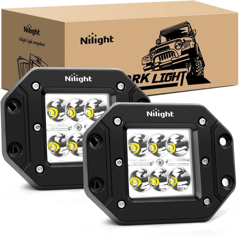 Nilight 2PCS 18W Spot LED Work Light Driving Lights Led Light Bar Off Road Led Lights Flush Mount for Jeep Truck Tacoma Bumper ATV UTV,2 Years Warranty - Image 1