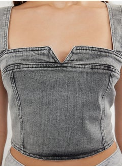 trendyol Grey Stitch Detail Crop Denim Bustier TWOSS24BS00018  - Image 4