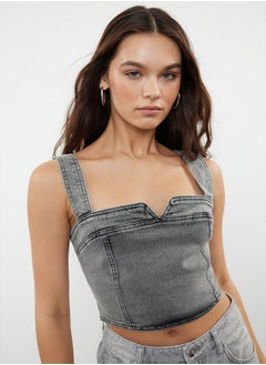 Grey Stitch Detail Crop Denim Bustier TWOSS24BS00018