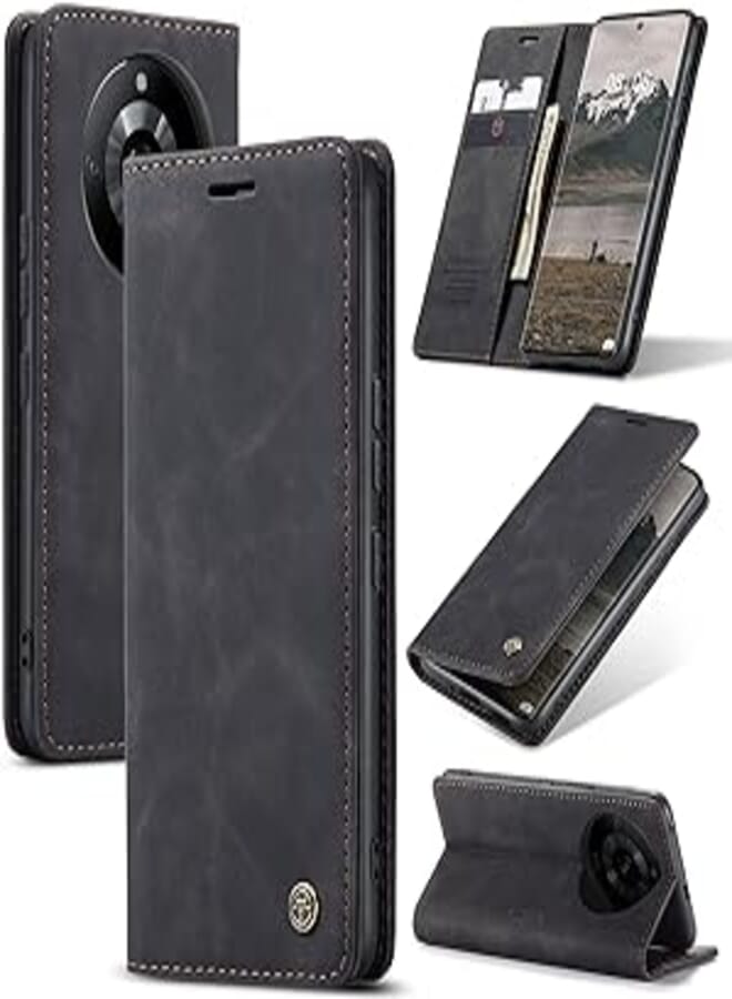 Phone Case Compatible with Realme 11 Pro/Realme 11 Pro Plus Case, Premium PU Leather Flip Case Magnetic Card Slot and Functional Holder Compatible with Realme 11 Pro/Realme 11 Pro Plus (Black)