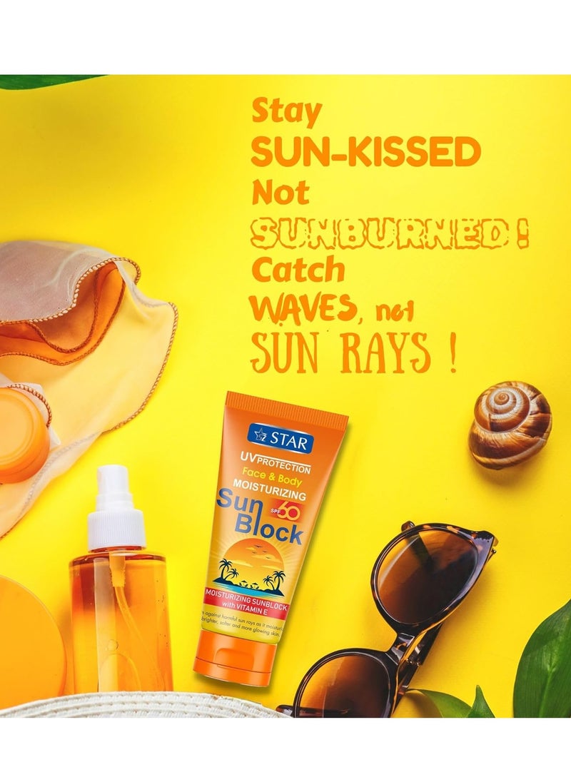 SZ Star - Face and Body Sunscreen SPF 60 - Moisturizing Sunblock with Vitamin E & Zinc Oxide - Broad Spectrum UVA/UVB Protection - Non-Greasy, Lightweight & Fast Absorbing - Ideal for Sensitive Skin (170g) - Image 1