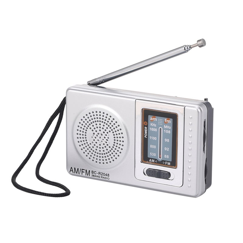 INDIN BC-R2048 Mini AM FM Radio 2 Band Radio Receiver Portable Pocket Radio Built-in Speaker w/ Headphone Jack Telescopic Antenna - Image 1
