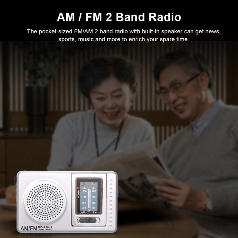 INDIN BC-R2048 Mini AM FM Radio 2 Band Radio Receiver Portable Pocket Radio Built-in Speaker w/ Headphone Jack Telescopic Antenna - Image 4