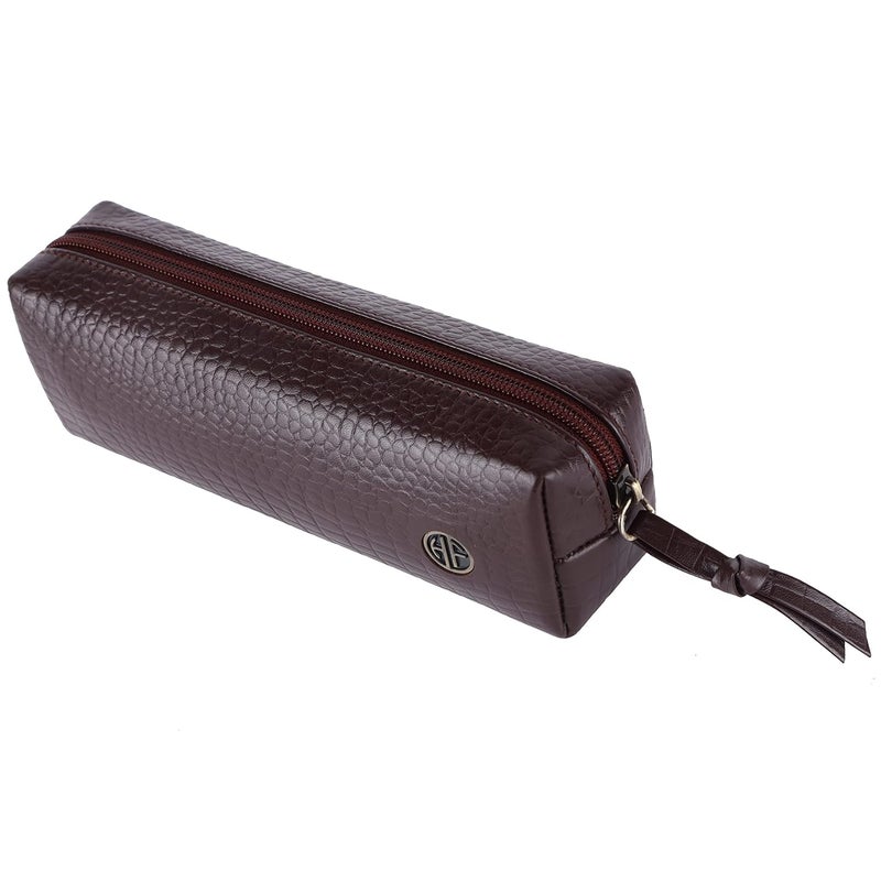 HAMMONDS FLYCATCHER Leather Utility Pouch - Multi-Use Genuine Leather Pencil Case, Cosmetic, Stationery, Coin & Makeup Brush Pouch for Women & Men - School & Office Organizer - Croc Redwood - Image 4