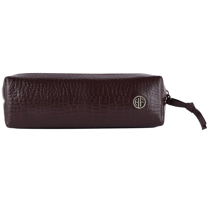 HAMMONDS FLYCATCHER Leather Utility Pouch - Multi-Use Genuine Leather Pencil Case, Cosmetic, Stationery, Coin & Makeup Brush Pouch for Women & Men - School & Office Organizer - Croc Redwood - Image 2