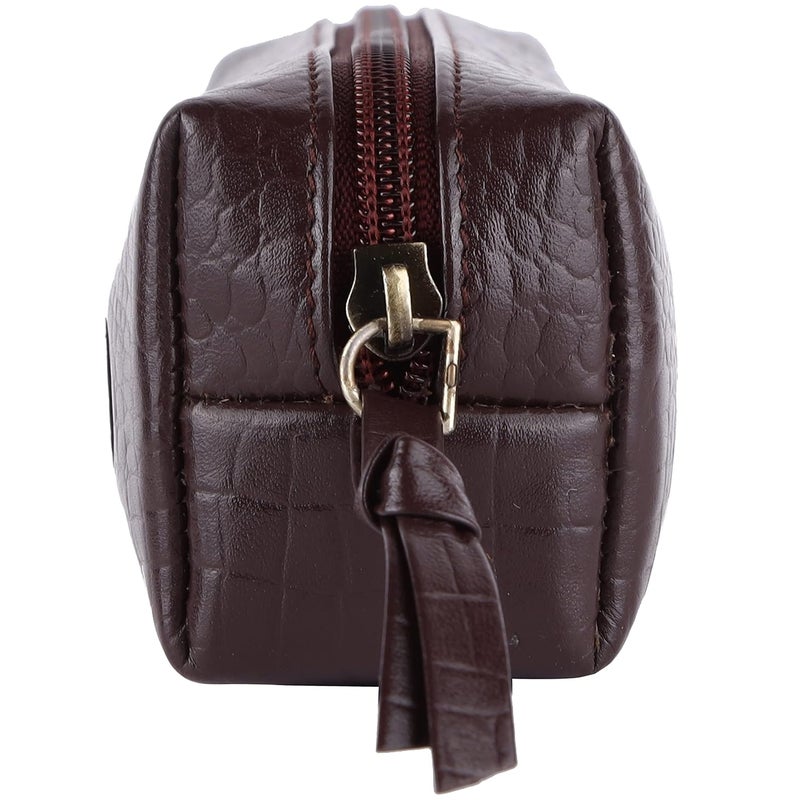 HAMMONDS FLYCATCHER Leather Utility Pouch - Multi-Use Genuine Leather Pencil Case, Cosmetic, Stationery, Coin & Makeup Brush Pouch for Women & Men - School & Office Organizer - Croc Redwood - Image 3