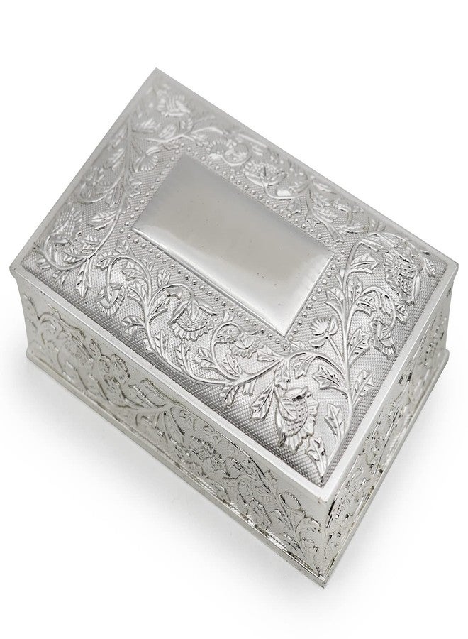 Hsiwto Small Rectangle Vintage Metal Jewelry Box Trinket Gift Chest Ring Case for Girls Ladies Women, Silver - Image 1