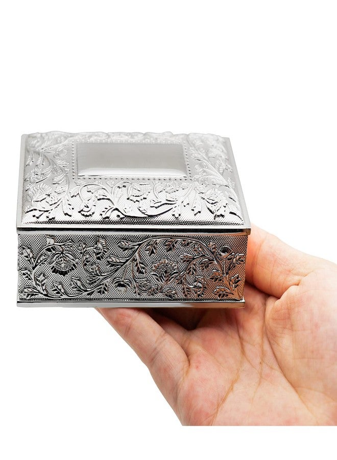 Hsiwto Small Rectangle Vintage Metal Jewelry Box Trinket Gift Chest Ring Case for Girls Ladies Women, Silver - Image 3