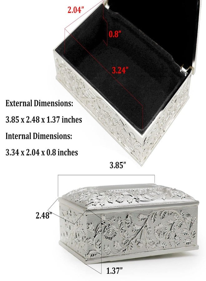 Hsiwto Small Rectangle Vintage Metal Jewelry Box Trinket Gift Chest Ring Case for Girls Ladies Women, Silver - Image 2