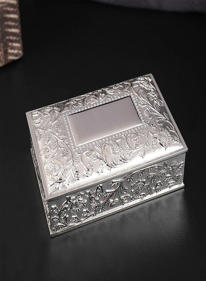 Hsiwto Small Rectangle Vintage Metal Jewelry Box Trinket Gift Chest Ring Case for Girls Ladies Women, Silver - Image 5