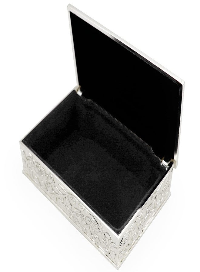 Hsiwto Small Rectangle Vintage Metal Jewelry Box Trinket Gift Chest Ring Case for Girls Ladies Women, Silver - Image 4