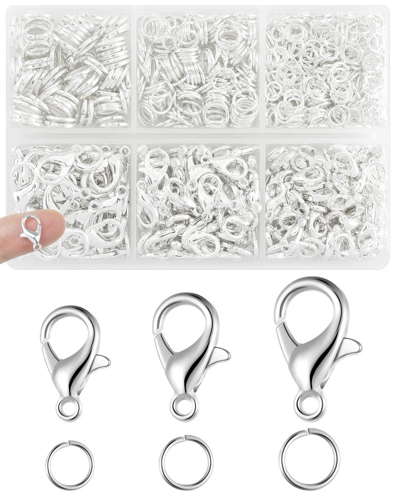 FIVEIZERO 900PCS FIVEIZERO Lobster Claw Clasps and Jump Rings Set - Silver Jewelry Clasps for Necklace, Bracelet, Keychains, and DIY Jewelry Making Supplies - Image 1