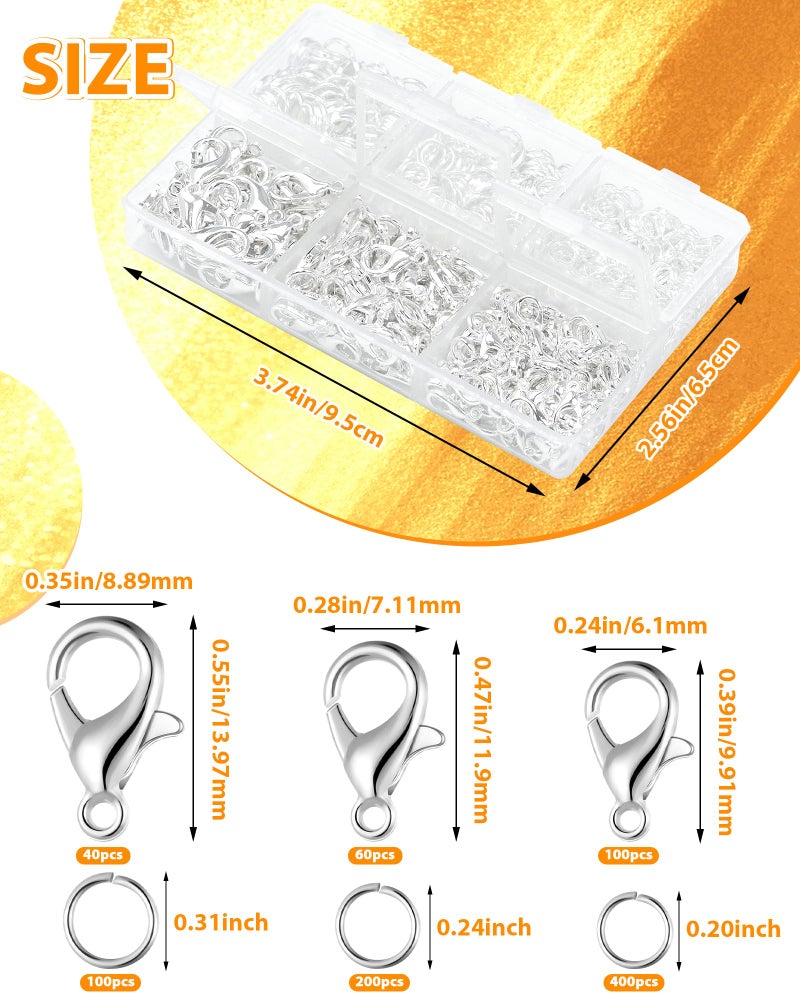 FIVEIZERO 900PCS FIVEIZERO Lobster Claw Clasps and Jump Rings Set - Silver Jewelry Clasps for Necklace, Bracelet, Keychains, and DIY Jewelry Making Supplies - Image 2