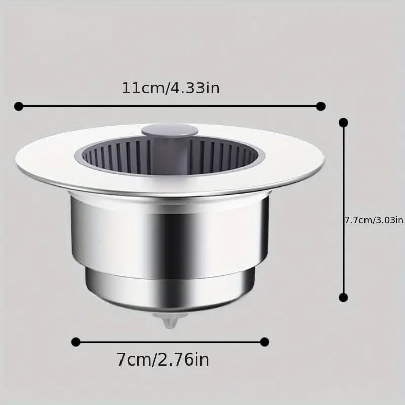 SUNNIFA 3in1 Stainless Steel Sink Aid Kitchen Sink Drain Strainer Odor Filter Popup Stopper Silver Brushed Finish - Image 5