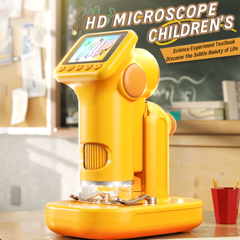 Kids Digital Microscope 100-1600X with 2.0 HD Color Screen 3 Adjustable Lights 32GB SD Card Portable Microscope for Children Science Exploration Yellow - Image 1