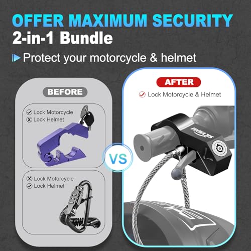 SKYJDM Motorcycle Lock Combo - Helmet and Brake Anti-Theft Grip for All Motorcycle, Bike, ATV, Scooter With Handlebar Diameters Within 1.3-1.5 Inches (Black) - Image 2