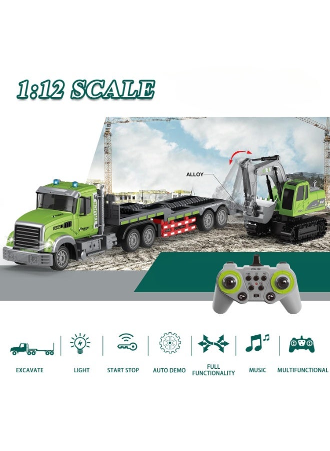 والالا مجموعة ألعاب شاحنة مقطورة وحفارة تعمل بالتحكم عن بعد، بمقياس 1:12 مع صوت وأضواء، وجهاز تحكم عن بعد بتردد 2.4 جيجاهرتز، ألعاب شاحنة مسطحة وحفارة للأولاد من سن 6 إلى 12 عامًا - Image 2