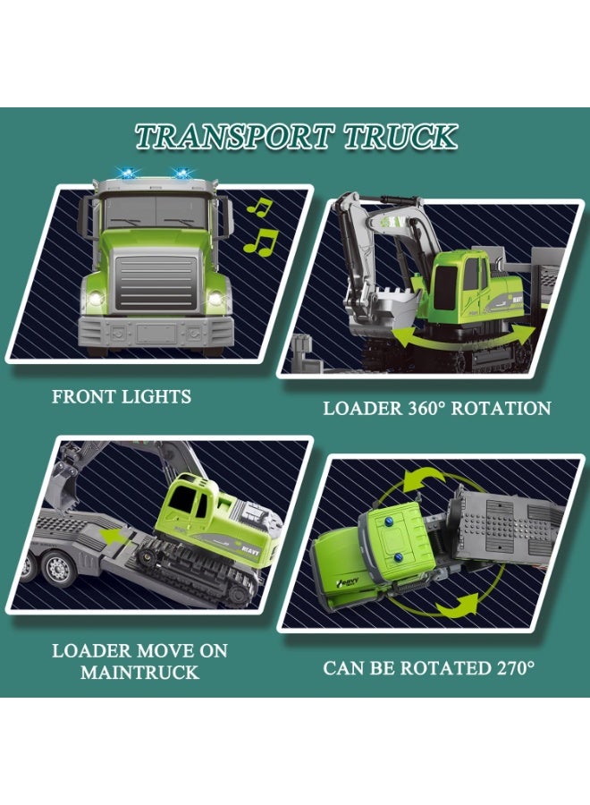 والالا مجموعة ألعاب شاحنة مقطورة وحفارة تعمل بالتحكم عن بعد، بمقياس 1:12 مع صوت وأضواء، وجهاز تحكم عن بعد بتردد 2.4 جيجاهرتز، ألعاب شاحنة مسطحة وحفارة للأولاد من سن 6 إلى 12 عامًا - Image 5