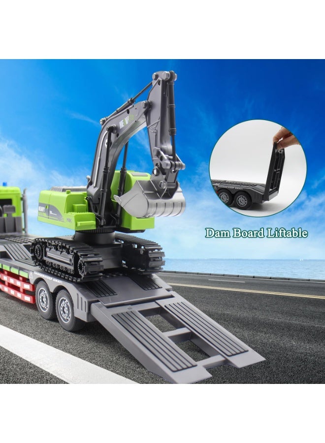 والالا مجموعة ألعاب شاحنة مقطورة وحفارة تعمل بالتحكم عن بعد، بمقياس 1:12 مع صوت وأضواء، وجهاز تحكم عن بعد بتردد 2.4 جيجاهرتز، ألعاب شاحنة مسطحة وحفارة للأولاد من سن 6 إلى 12 عامًا - Image 3