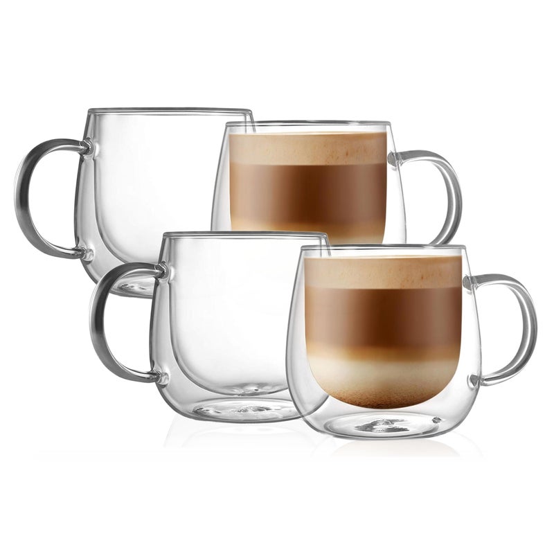 CNGLASS 16oz Double Walled Glass Coffee Mugs(4-pack),Large Clear Coffee Cups with Handle,Glass Espresso Mugs for Latte,Cappuccino,Tea - Image 1