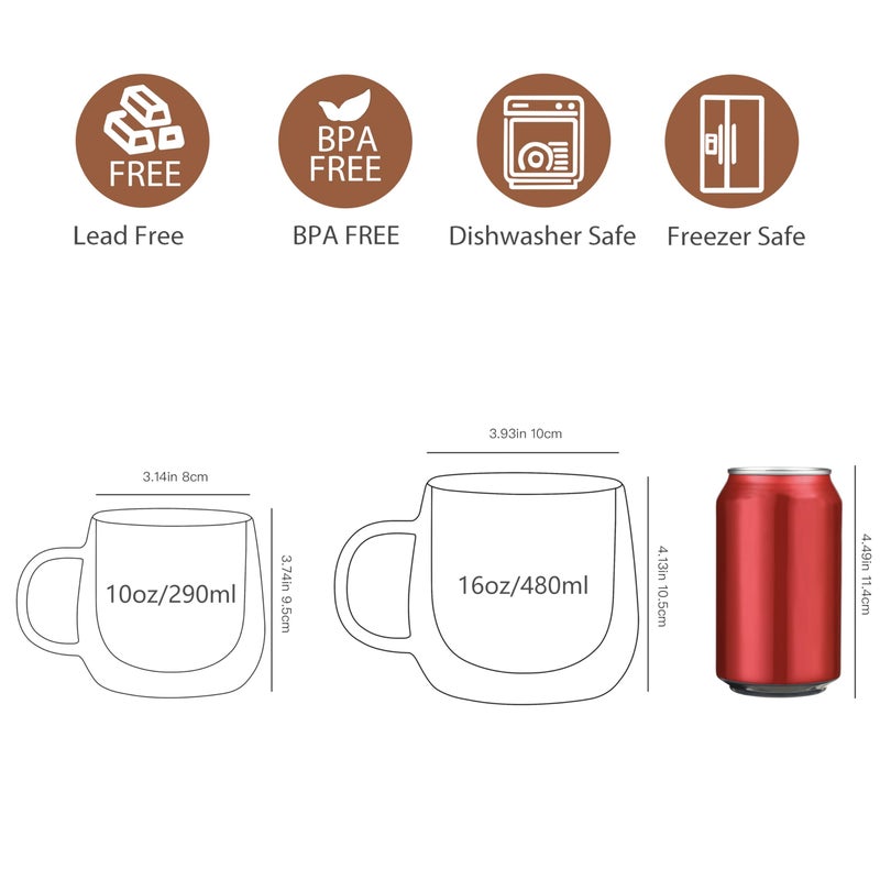 CNGLASS 16oz Double Walled Glass Coffee Mugs(4-pack),Large Clear Coffee Cups with Handle,Glass Espresso Mugs for Latte,Cappuccino,Tea - Image 3