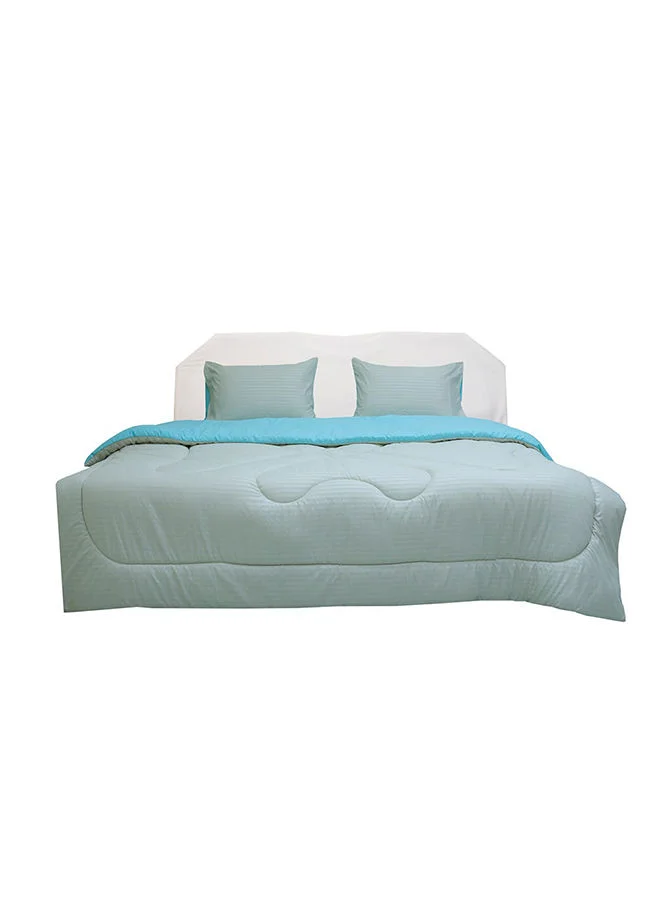 DANUBE HOME Urbane Reversible 4-Piece King Comforter Set All Season Ultra Soft Fluffy Lightweight Microfiber Bedding Set Light Blue 230x260 cm
