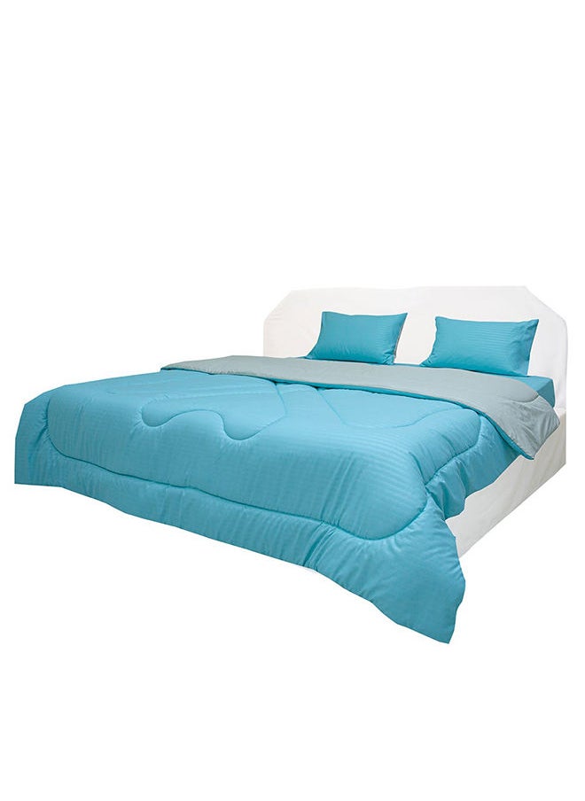 DANUBE HOME Urbane Reversible 4-Piece King Comforter Set All Season Ultra Soft Fluffy Lightweight Microfiber Bedding Set Light Blue 230x260 cm  - Image 4