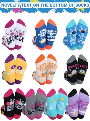 Haysandy 10 Pairs Funny Bowling Socks Novelty Bowling Theme Ankle Socks Bulk Fun Low Cut Sport Gift for Bowler Lover CoworkerStylish ColorM - Image 3