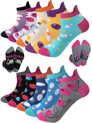 Haysandy 10 Pairs Funny Bowling Socks Novelty Bowling Theme Ankle Socks Bulk Fun Low Cut Sport Gift for Bowler Lover CoworkerStylish ColorM - Image 1