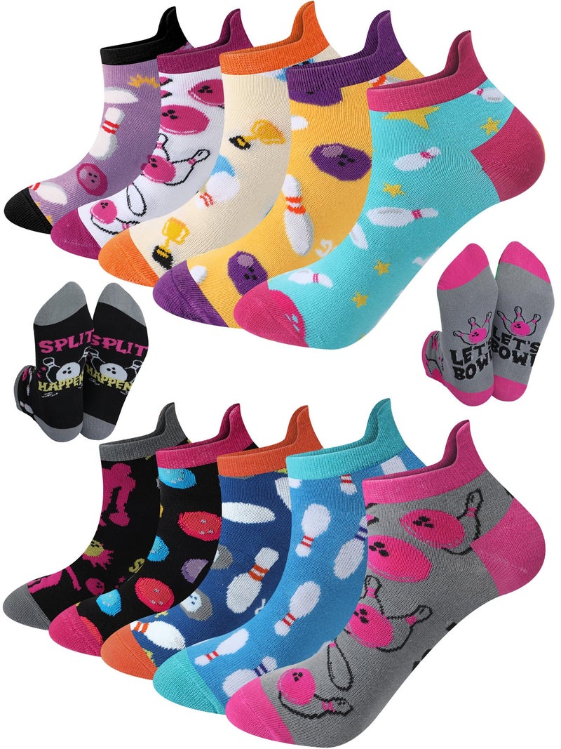 Haysandy 10 Pairs Funny Bowling Socks Novelty Bowling Theme Ankle Socks Bulk Fun Low Cut Sport Gift for Bowler Lover CoworkerStylish ColorM - Image 2