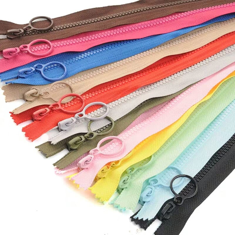 Wonesifee Plastic Zippers Colorful Resin 14pcs with Ring Pulls #3 with Lifting Separating Zippers for Clothes DIY Children Coat Sewing Craft Bags Mixed 14 Colors (60cm) 24inch - Image 1