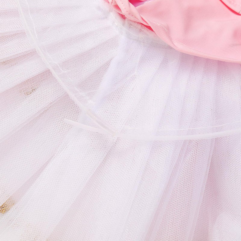 IBAKOM Girl Swan Lake Ballet Dance Dress Flutter Sleeve Gold Lace Pancake Platter Tutu Little Ballerina Recital Gymnastic Leotard Dance Outfits Kids School Ballet Class Dress Pink+Gold 5-6 Years - Image 2
